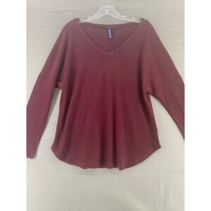 Iwollence Waffle Knit V-Neck Pullover Maroon Womens Size L